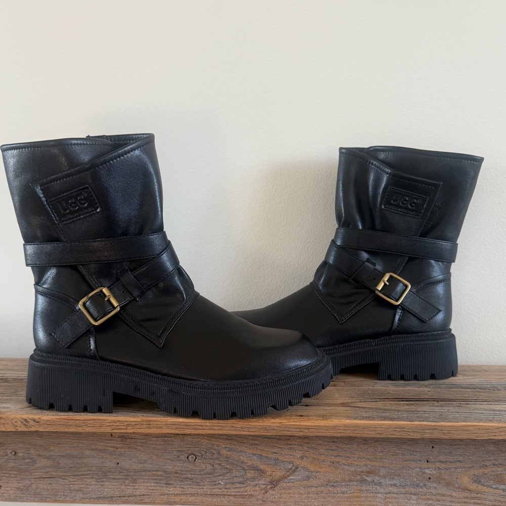 UGG Women's Black Moto Boots with Buckle Detail